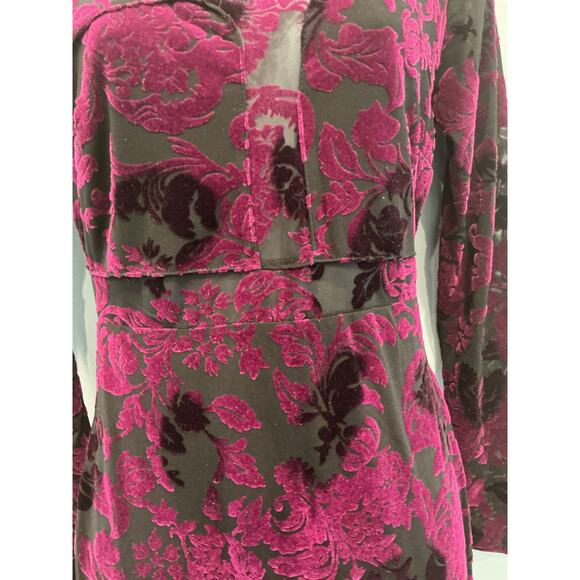 Fashion Nova Womens Velvet Burnout Dress Size Small Burgundy Whimsigoth HOCO - Picture 6 of 11